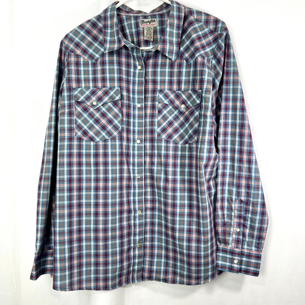 Men's Wrangler Pearl Snap Button Plaid "Wrancher" Western Shirt Sz XL